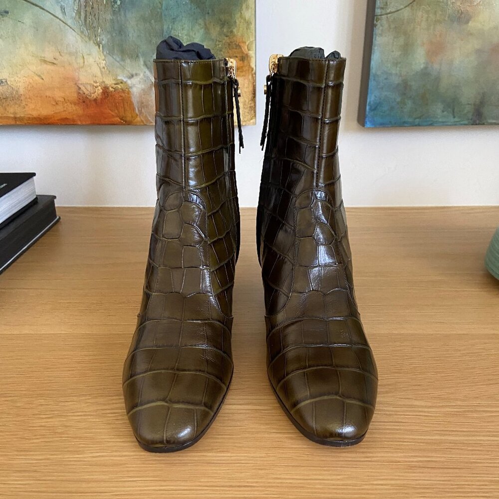 M Gemi Deep Olive Colored Booties With Block Heel